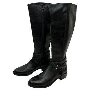 Cole Haan Leather Knee-High Buckle Riding Boots Womens 8B Side Zipper